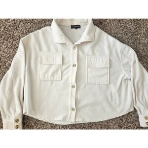 Almost Famous Cropped Button Down Women's Size XL Cream